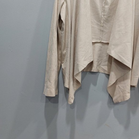 Zara Waterfall Open Front Faux Suede Blazer Jacket Coat Large Beige - Picture 3 of 5